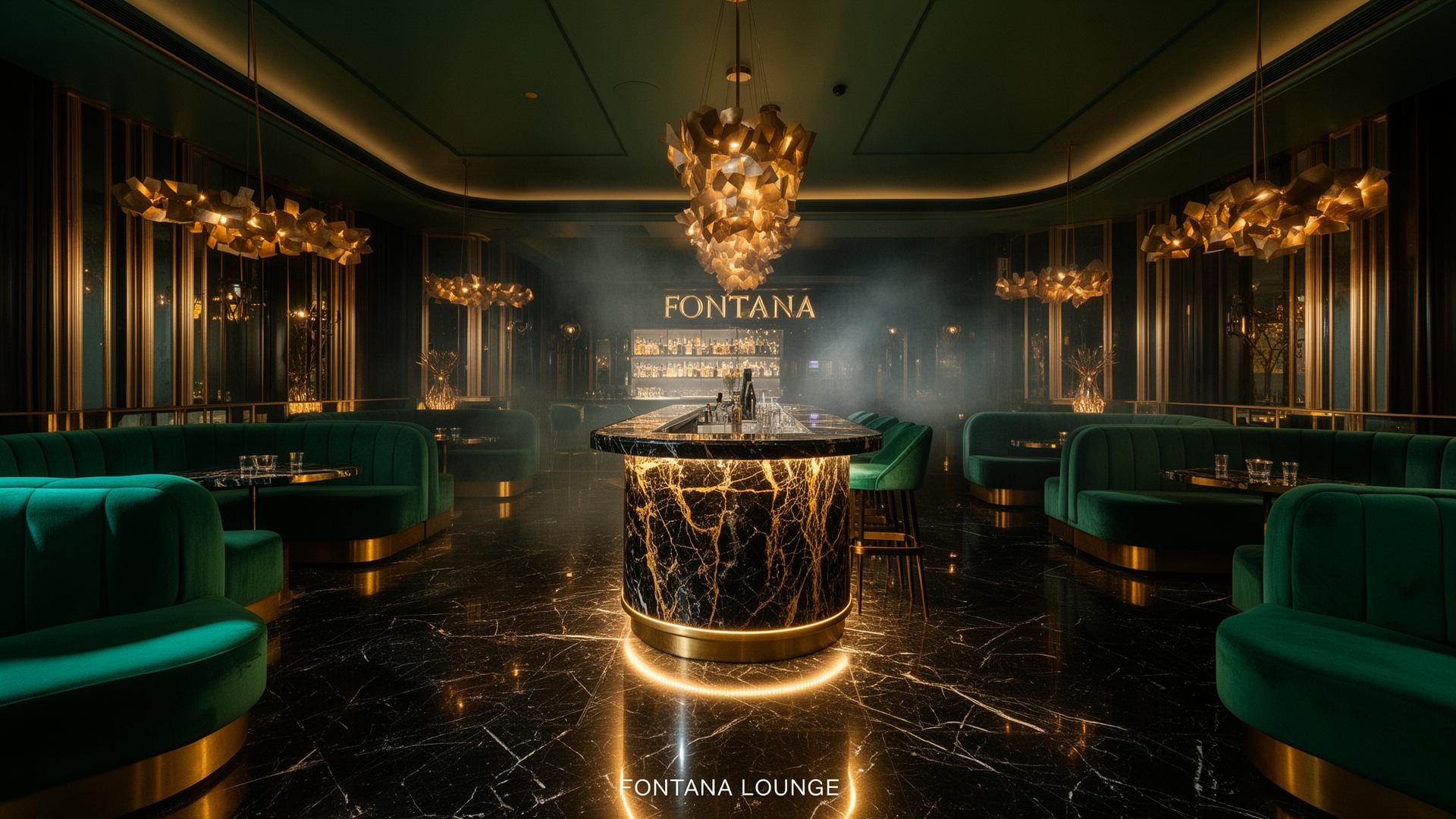 Fontana Lounge — high-end emerald and gold club interior